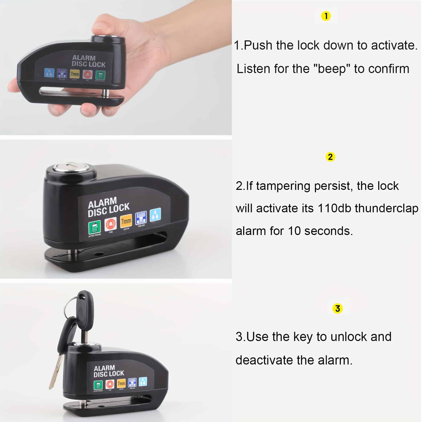 Antivol Moto à Disque avec Alarme 110 dB – Verrou Acier avec Câble Rappel, Détection Vibrations et Mouvement – Sécurité Renforcée Portable – Image 5