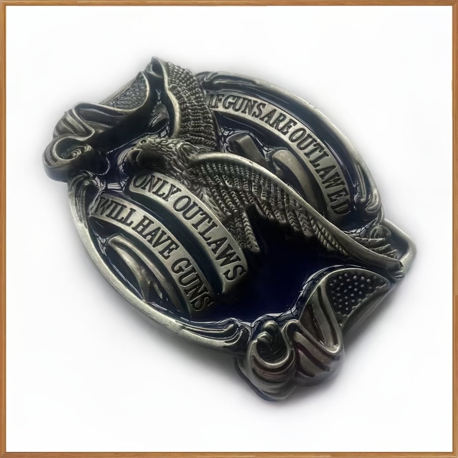 Boucle de ceinture aigle western – Motif aigle argenté sur fond bronze, style cowboy rétro, métal gravé pour ceinture standard – Image 3