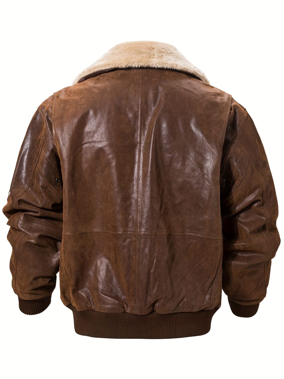Veste bomber homme cuir véritable col fausse fourrure amovible – blouson aviateur hiver style vintage marron – Image 7