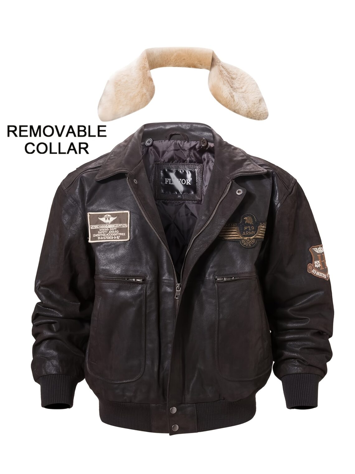 Veste bomber homme cuir véritable col fausse fourrure amovible – blouson aviateur hiver style vintage marron – Image 6