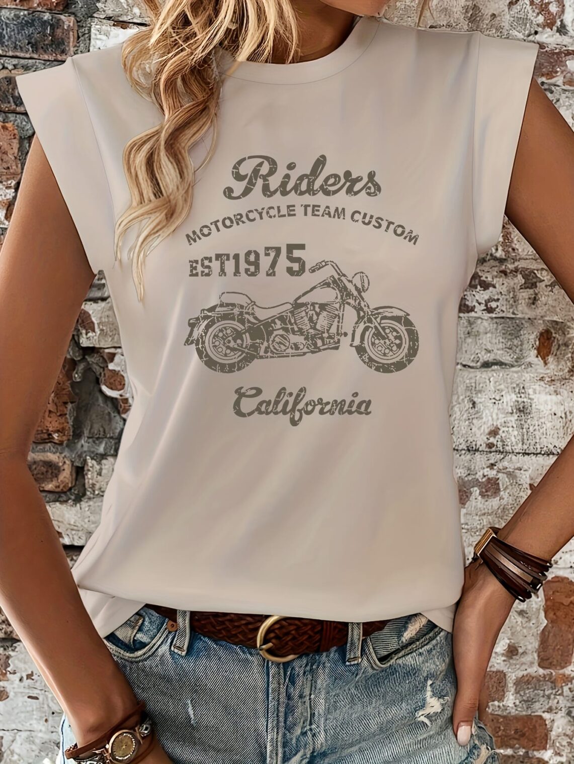 T-shirt moto western femme – Col rond, coupe décontractée, polyester extensible, look cowgirl motarde, imprimé original lavable en machine – Image 3