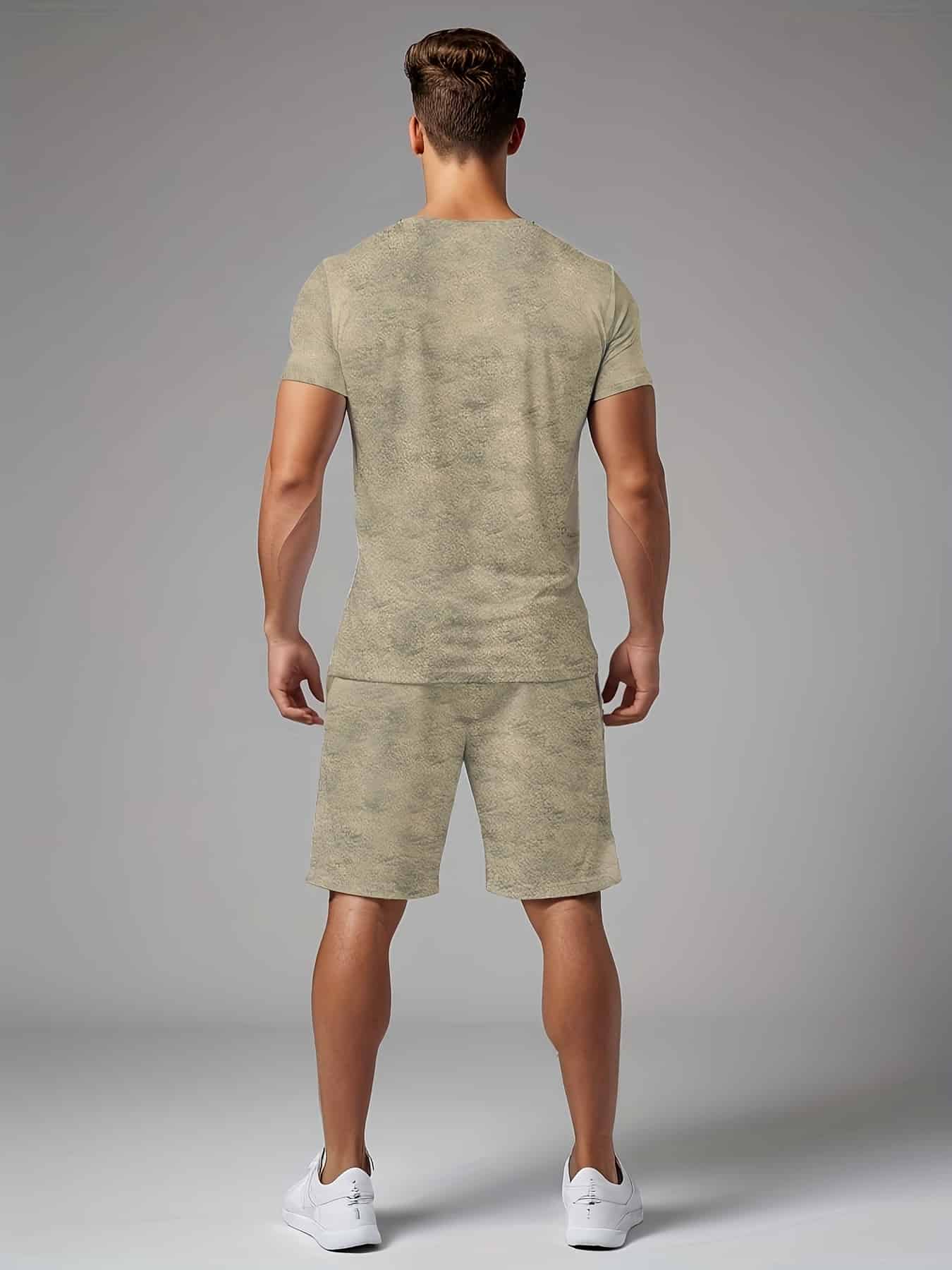 Ensemble été rétro homme imprimé moto 3D – T-shirt manches courtes + short décontracté – Tenue estivale confortable style motard vintage – Image 2