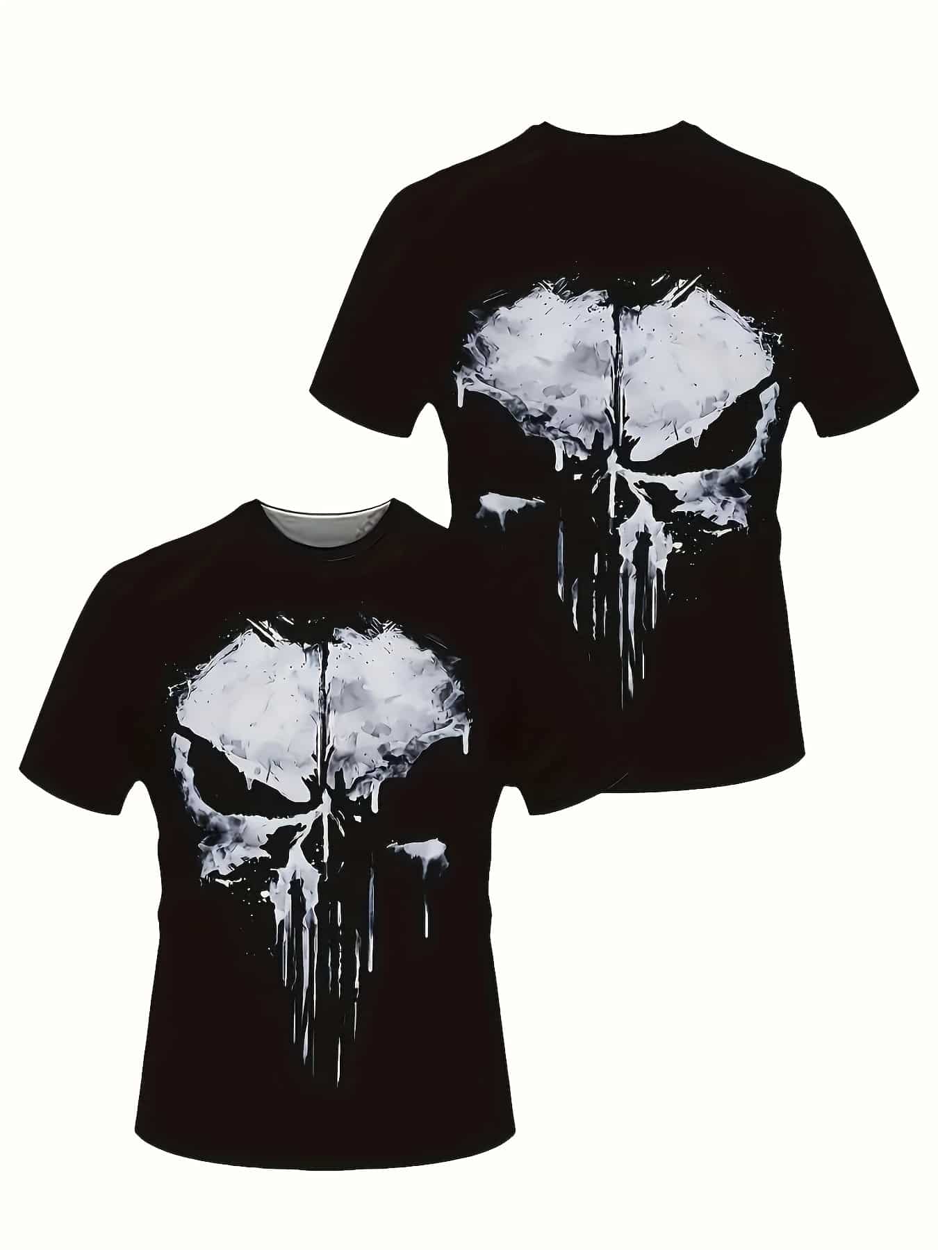 T-shirt homme à motif de crâne noir – Manches courtes, col rond – Style décontracté pour l’été – Image 5
