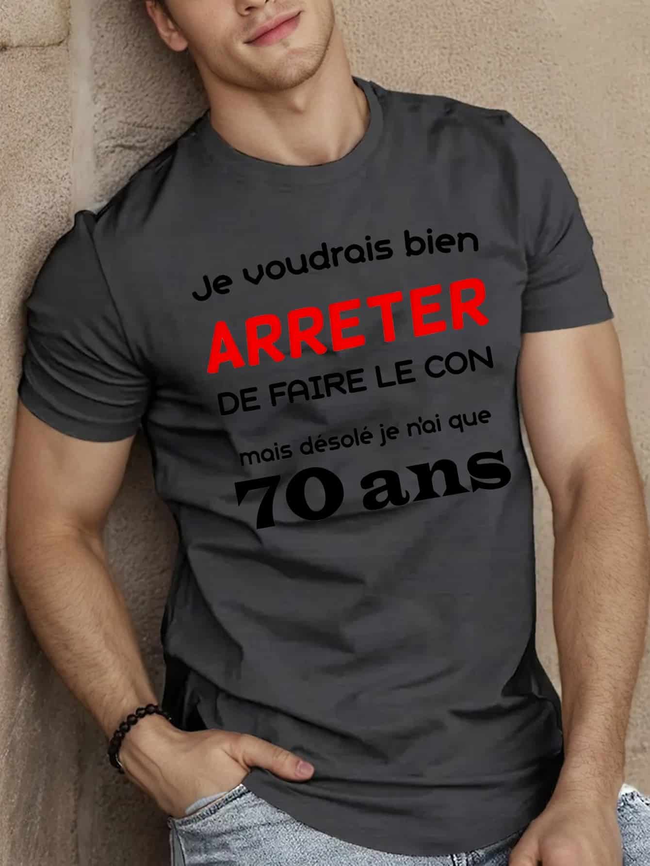 T-shirt été homme imprimé géométrique « 70 ans » – Manches courtes, col rond – Style décontracté pour les hommes grands et forts – Image 2