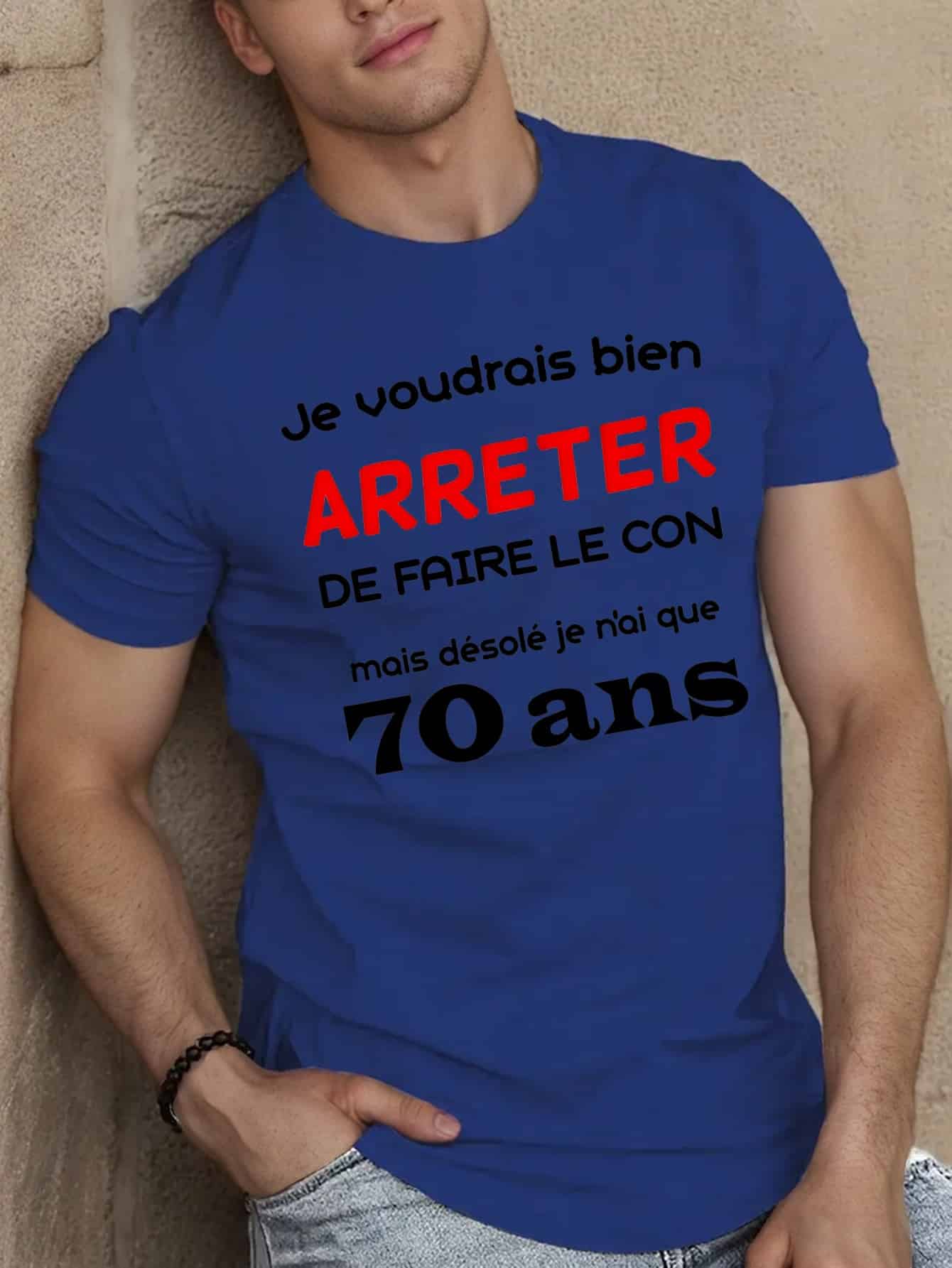 T-shirt été homme imprimé géométrique « 70 ans » – Manches courtes, col rond – Style décontracté pour les hommes grands et forts – Image 3